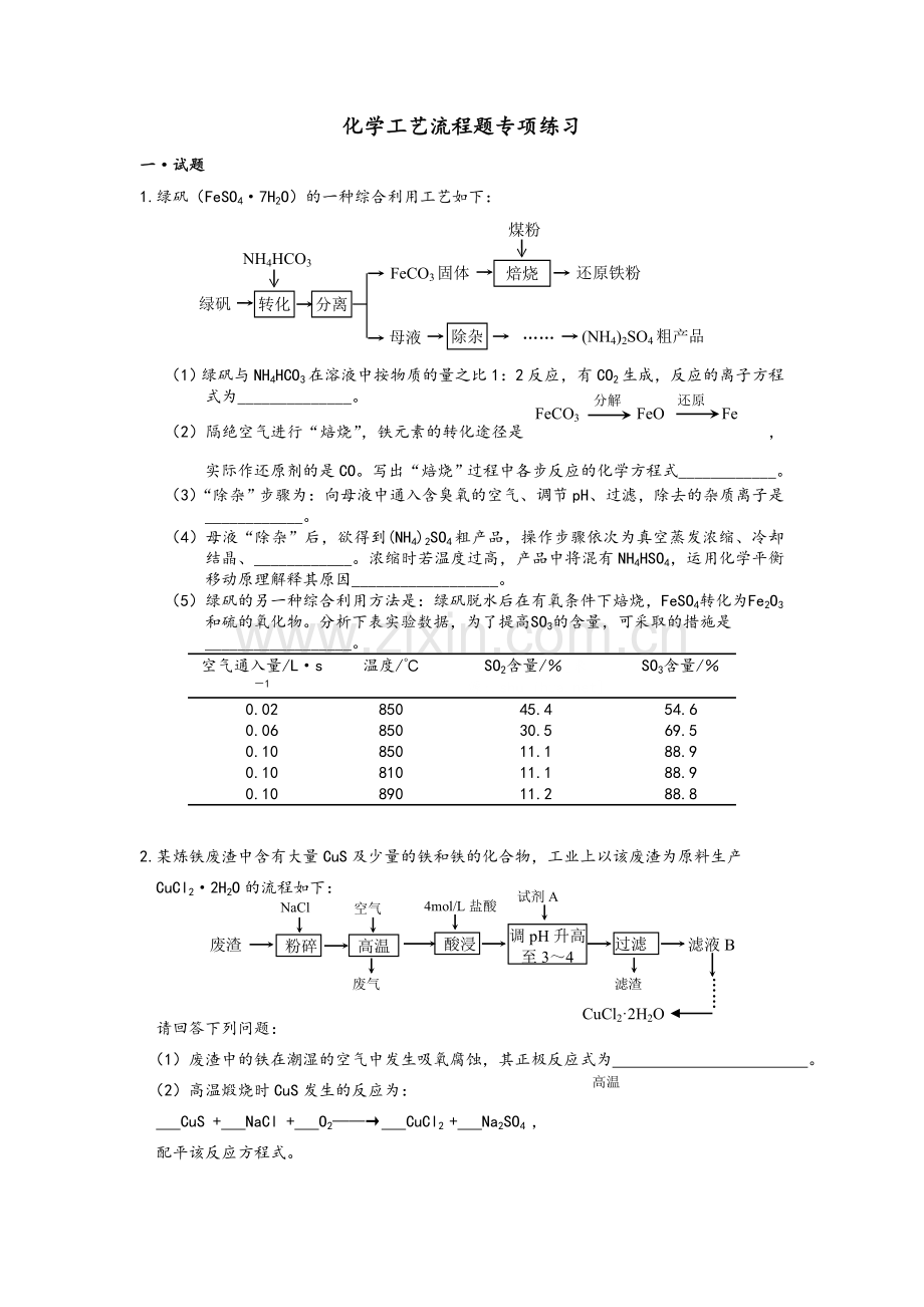 高三化学工艺流程题专项练习.doc_第1页