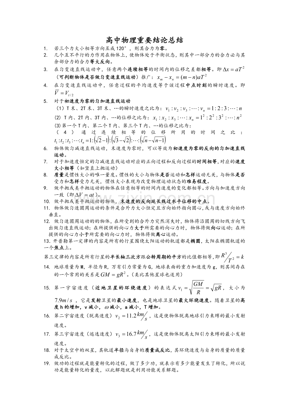 高中物理重要结论总结.doc_第1页