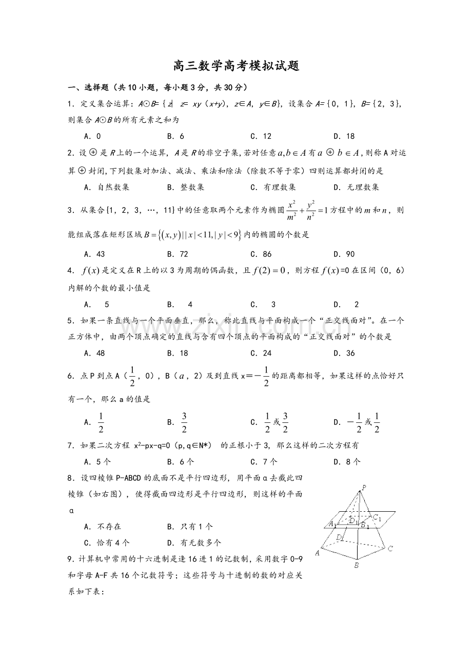 高三数学高考模拟试题.doc_第1页