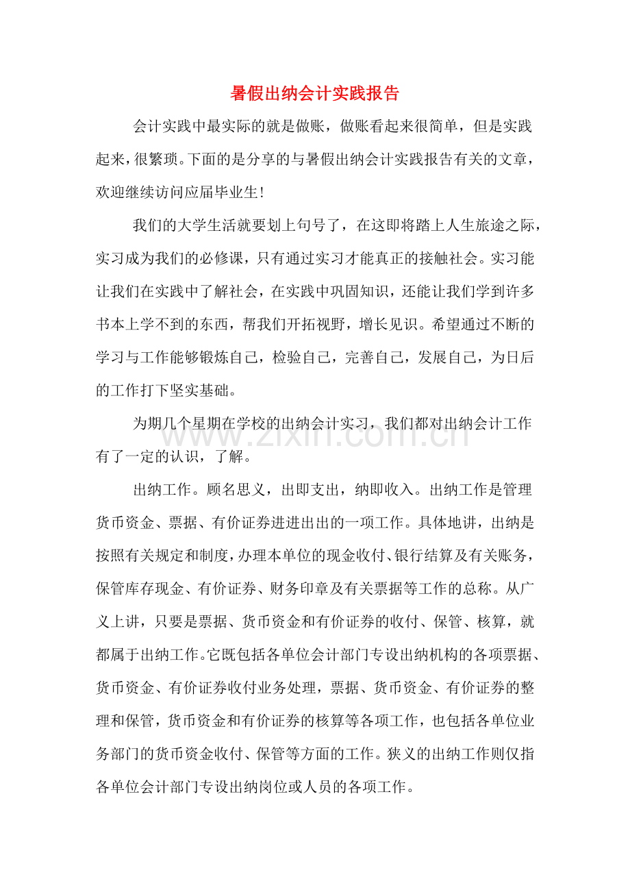 2019年暑假出纳会计实践报告.doc_第1页