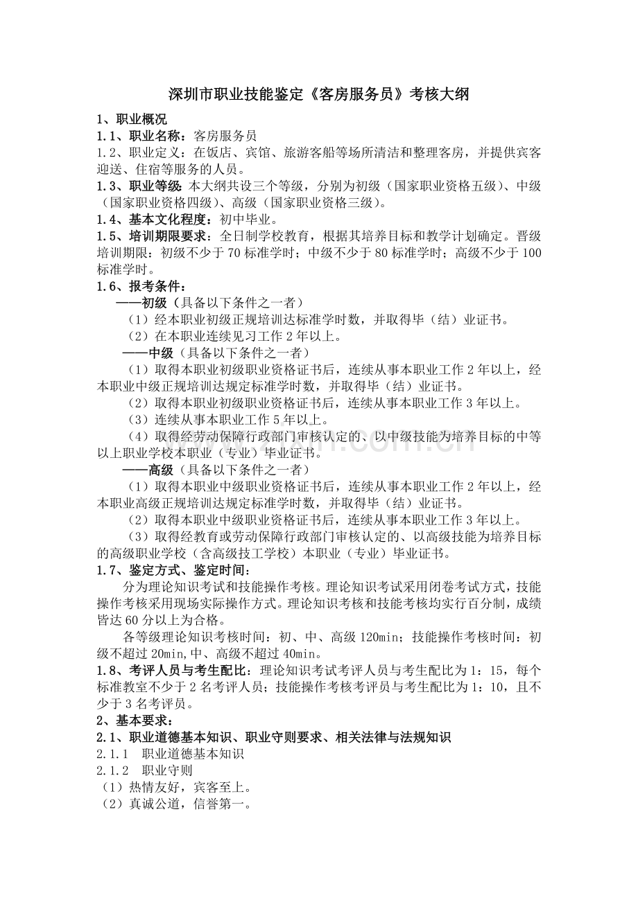 《客房服务员》考核纲要(doc16页)(精美版).doc_第1页