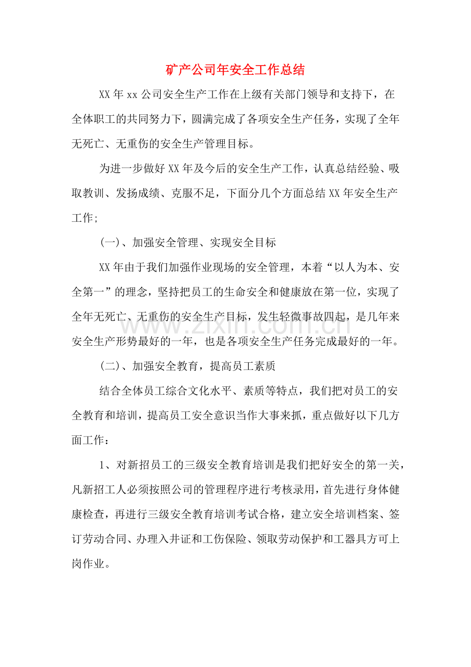 2019年矿产公司年安全工作总结.doc_第1页
