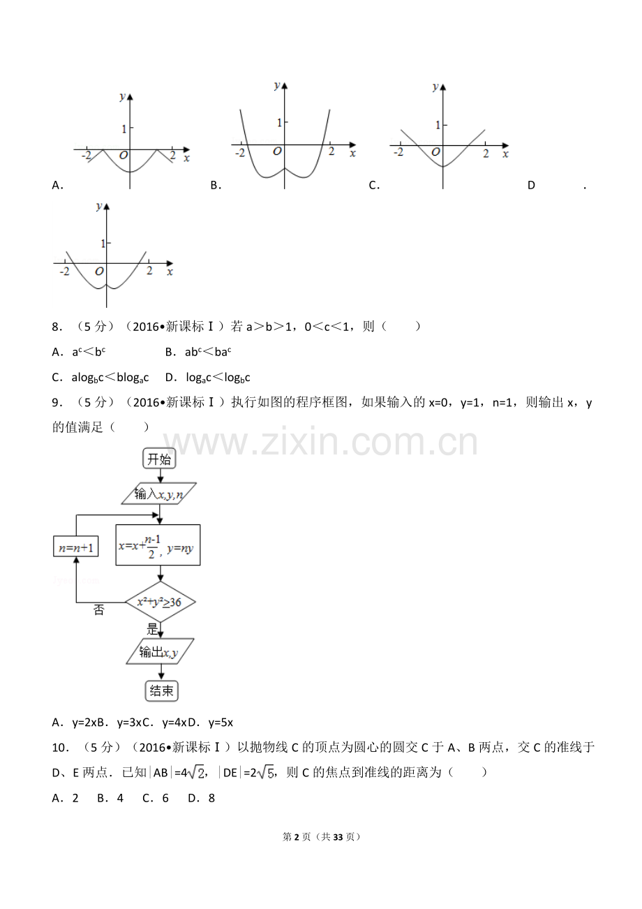 2016全国统一高考数学试卷(理科全国卷1).doc_第2页