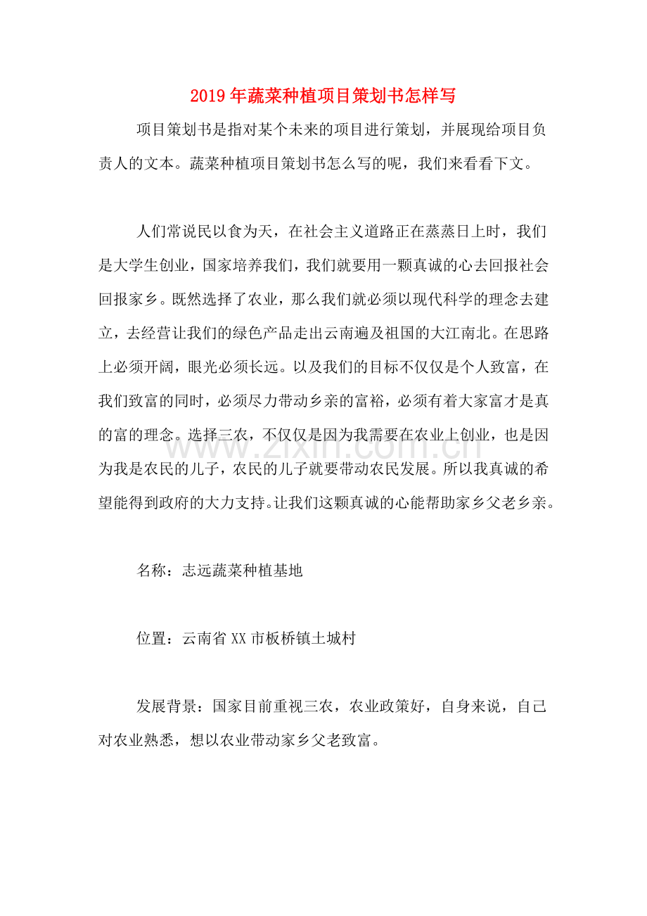 2019年蔬菜种植项目策划书怎样写.doc_第1页