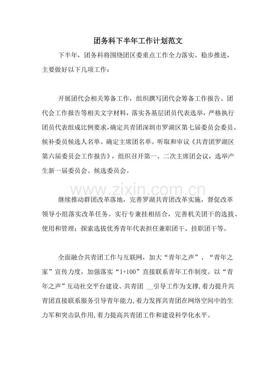 2020年团务科下半年工作计划范文.doc_第1页