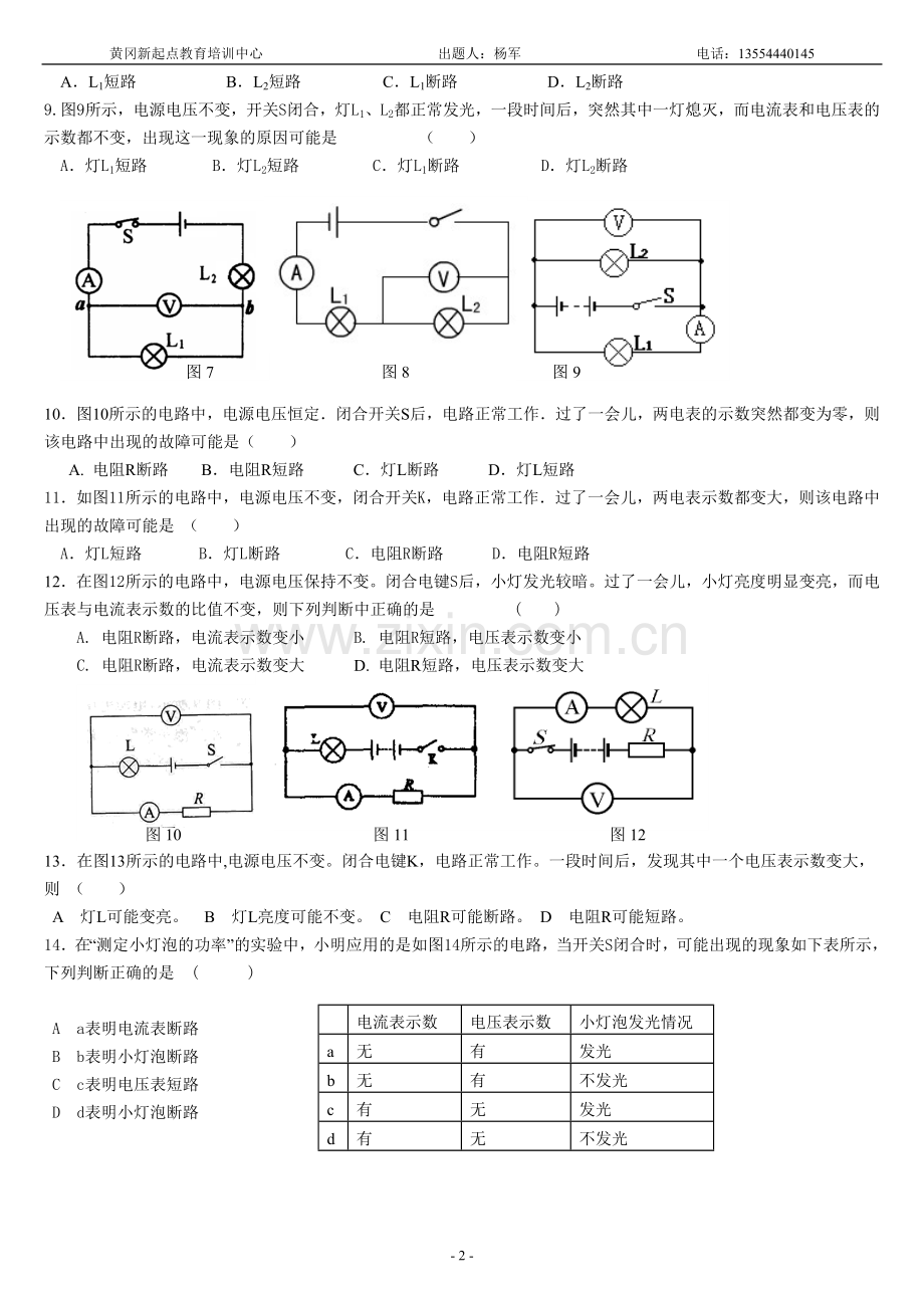 初二电学---电路故障分析经典提高培优练习.doc_第2页