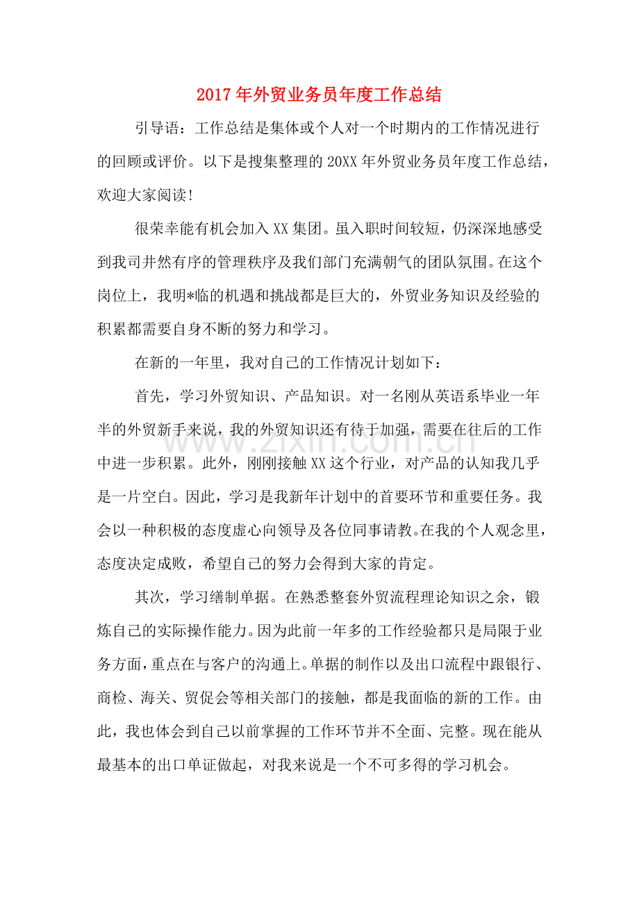 2017年外贸业务员年度工作总结.doc_第1页
