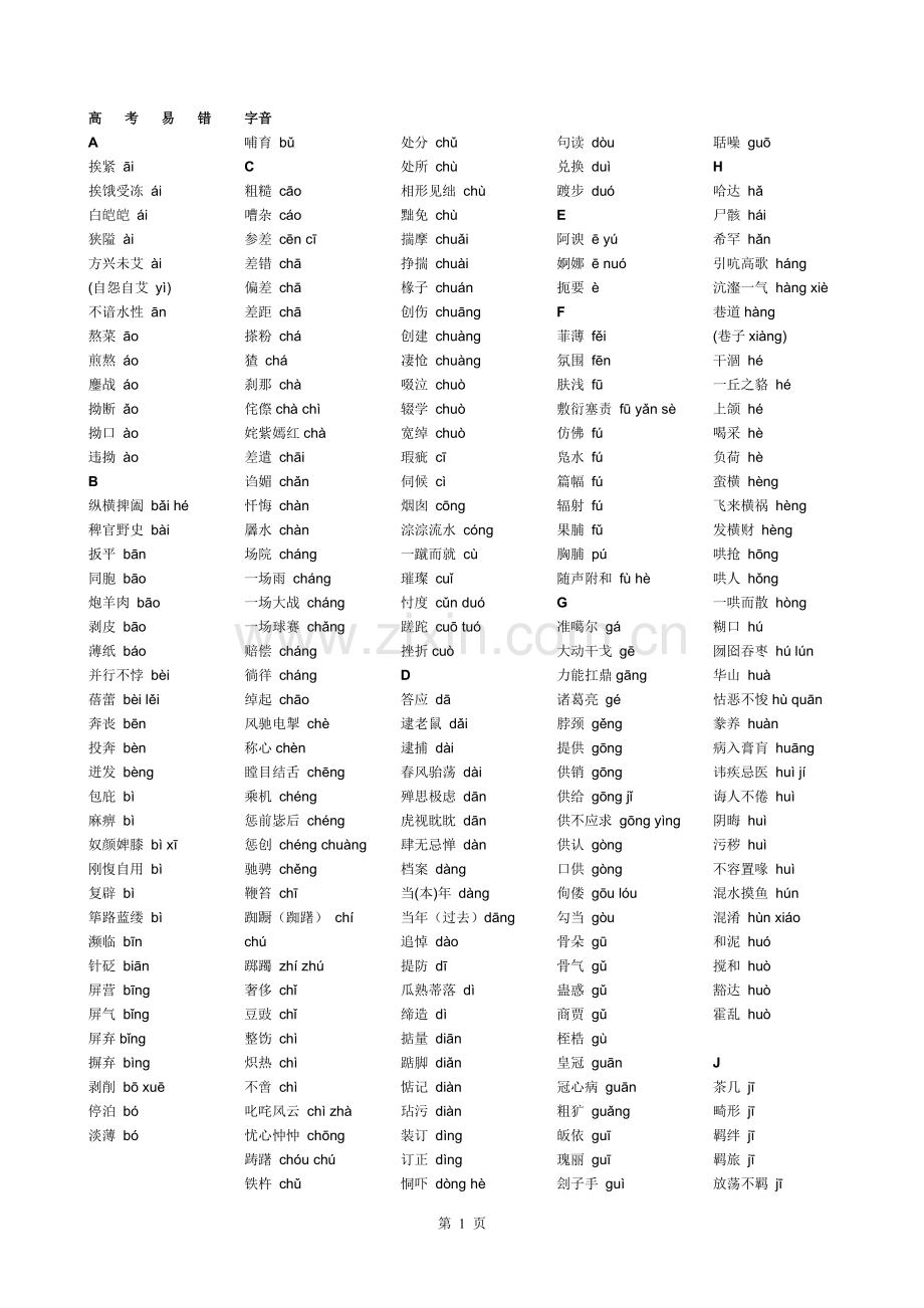 【高考易错字音字形归纳】打印.doc_第1页