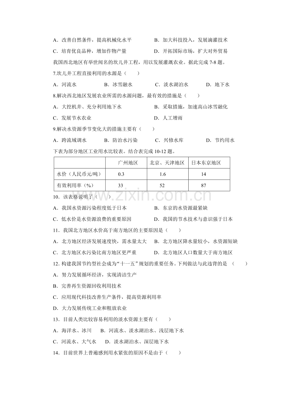 2016年中图版七年级地理下册第四章《第一节水资源及其开发利用》习题2.doc_第2页