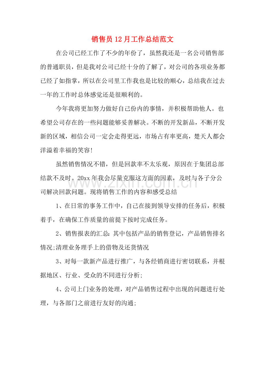 2019年销售员12月工作总结范文.doc_第1页