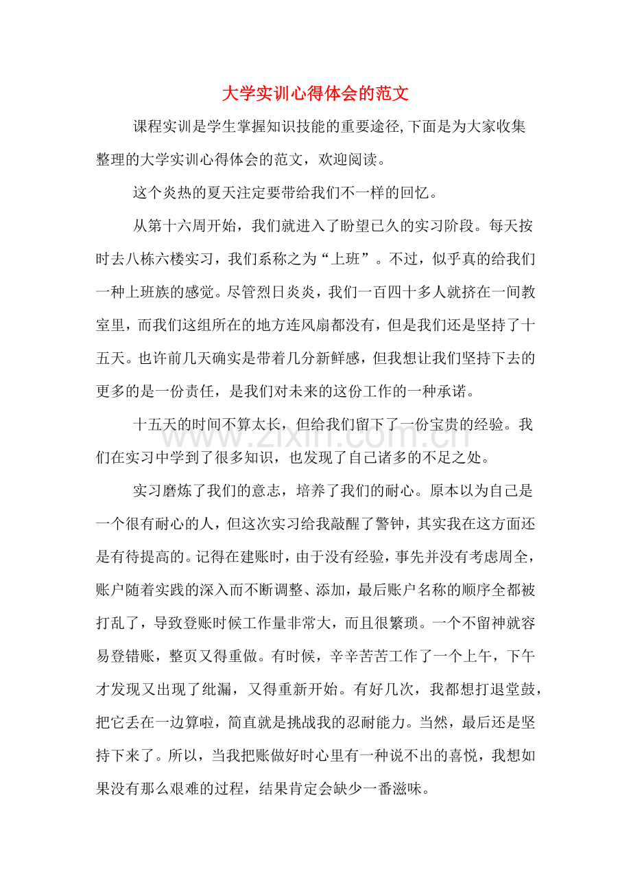 大学实训心得体会的范文.doc_第1页