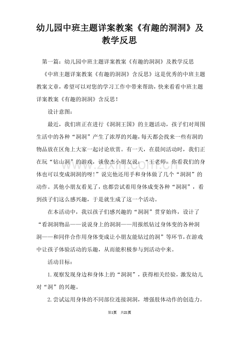幼儿园中班主题详案教案《有趣的洞洞》及教学反思.pdf_第1页
