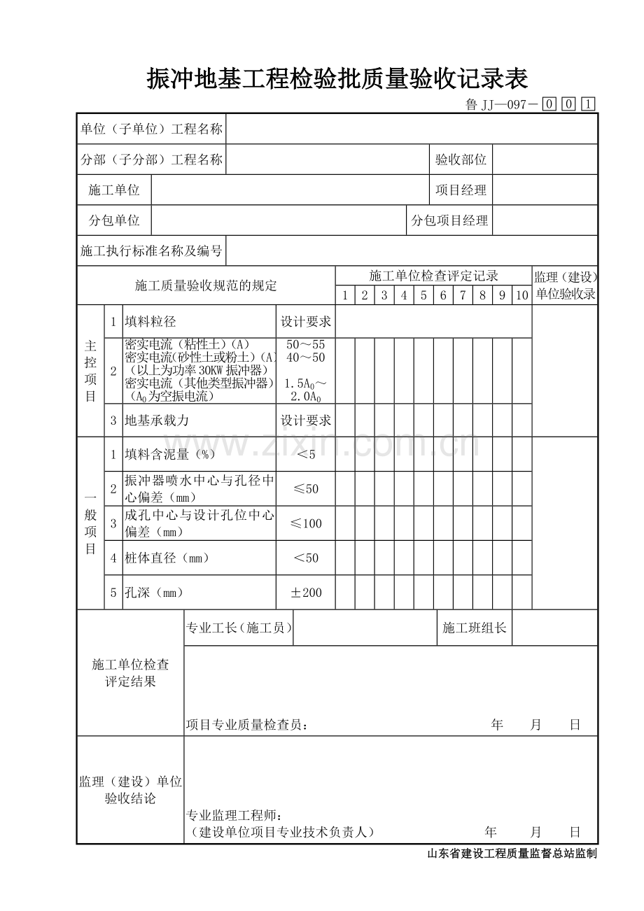 鲁JJ－097振冲地基工程检验批质量验收记录表.DOC_第1页