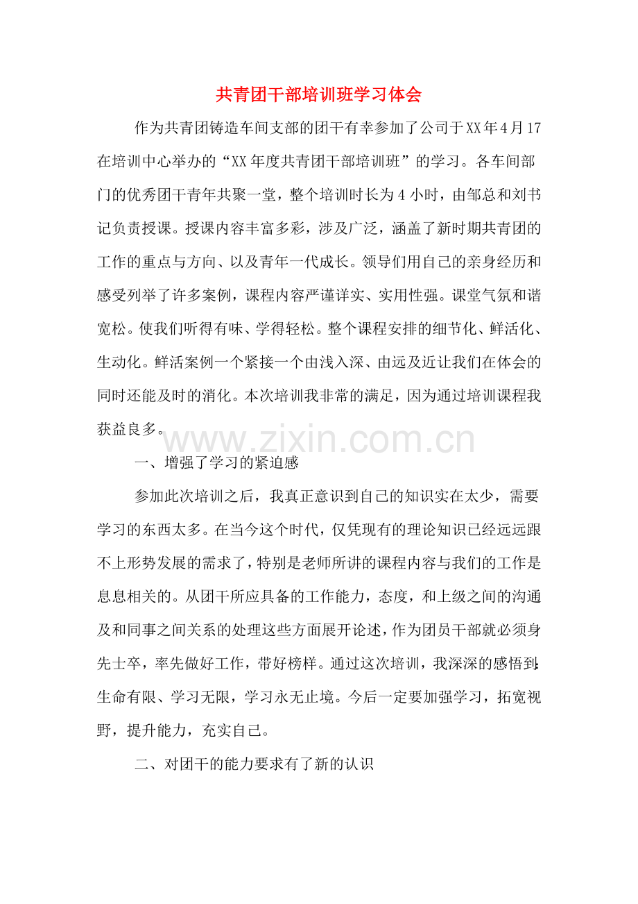 共青团干部培训班学习体会.doc_第1页