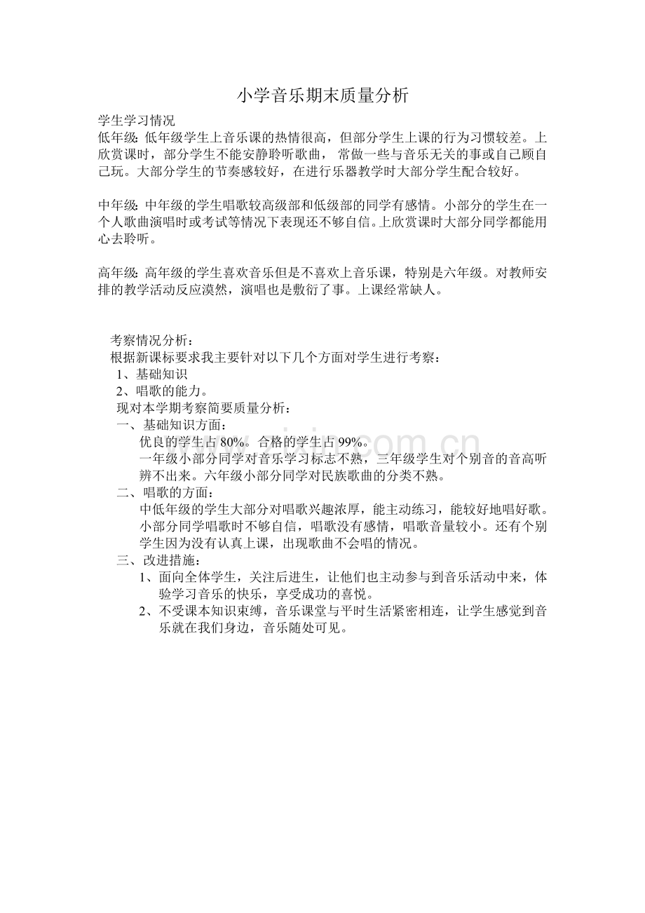 小学音乐期末质量分析.doc_第1页