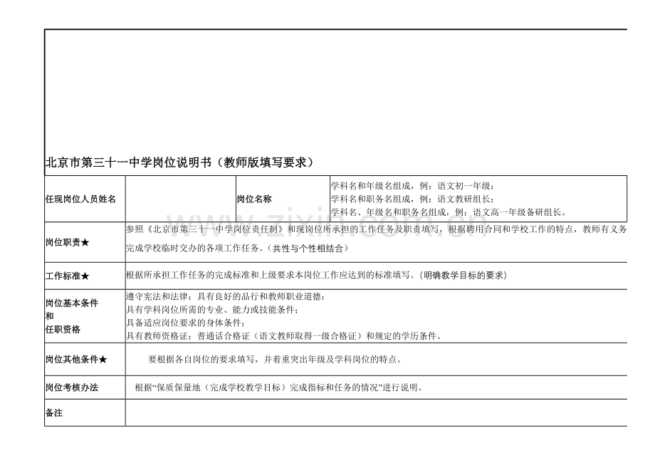 北京市第三十一中学岗位说明书(教师版填写要求).doc_第1页