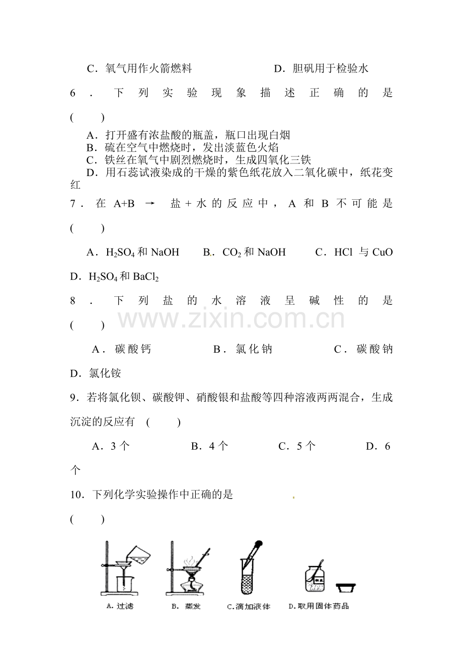 上海市上南中学2016届九年级化学下册第一次月考试题1.doc_第2页