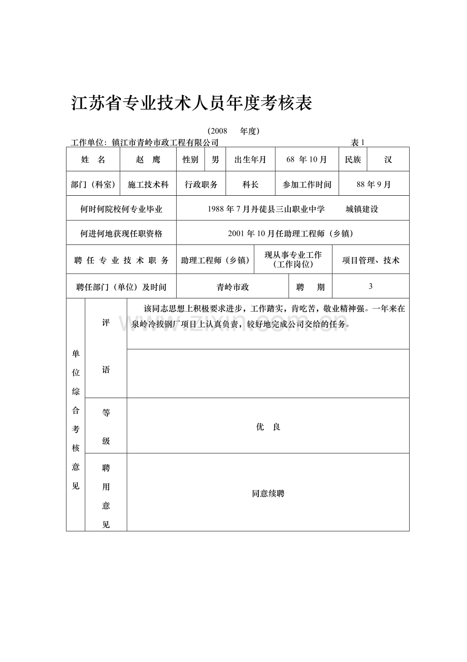 江苏省专业技术人员年度考核表010..doc_第1页