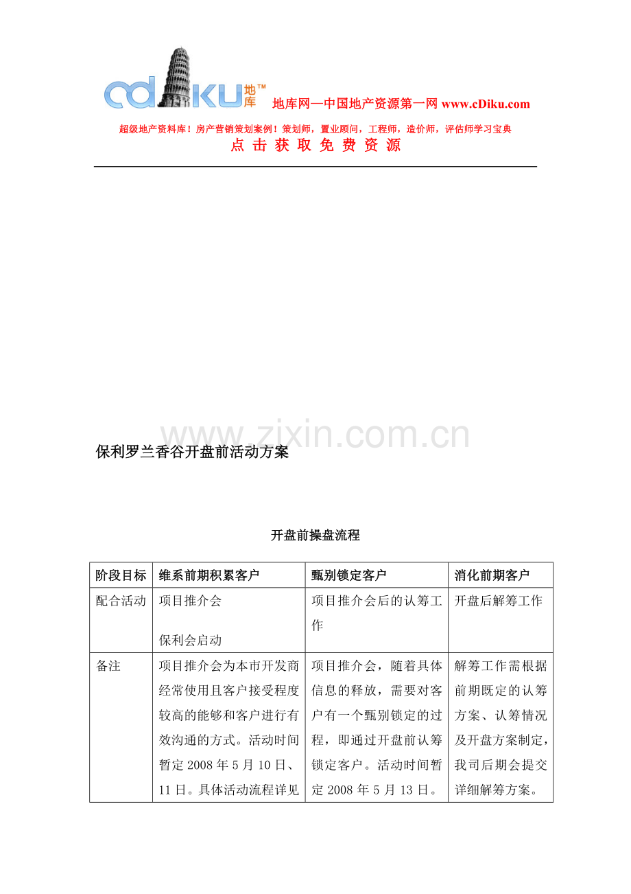 2008年长春保利罗兰香谷开盘前活动方案.doc_第1页