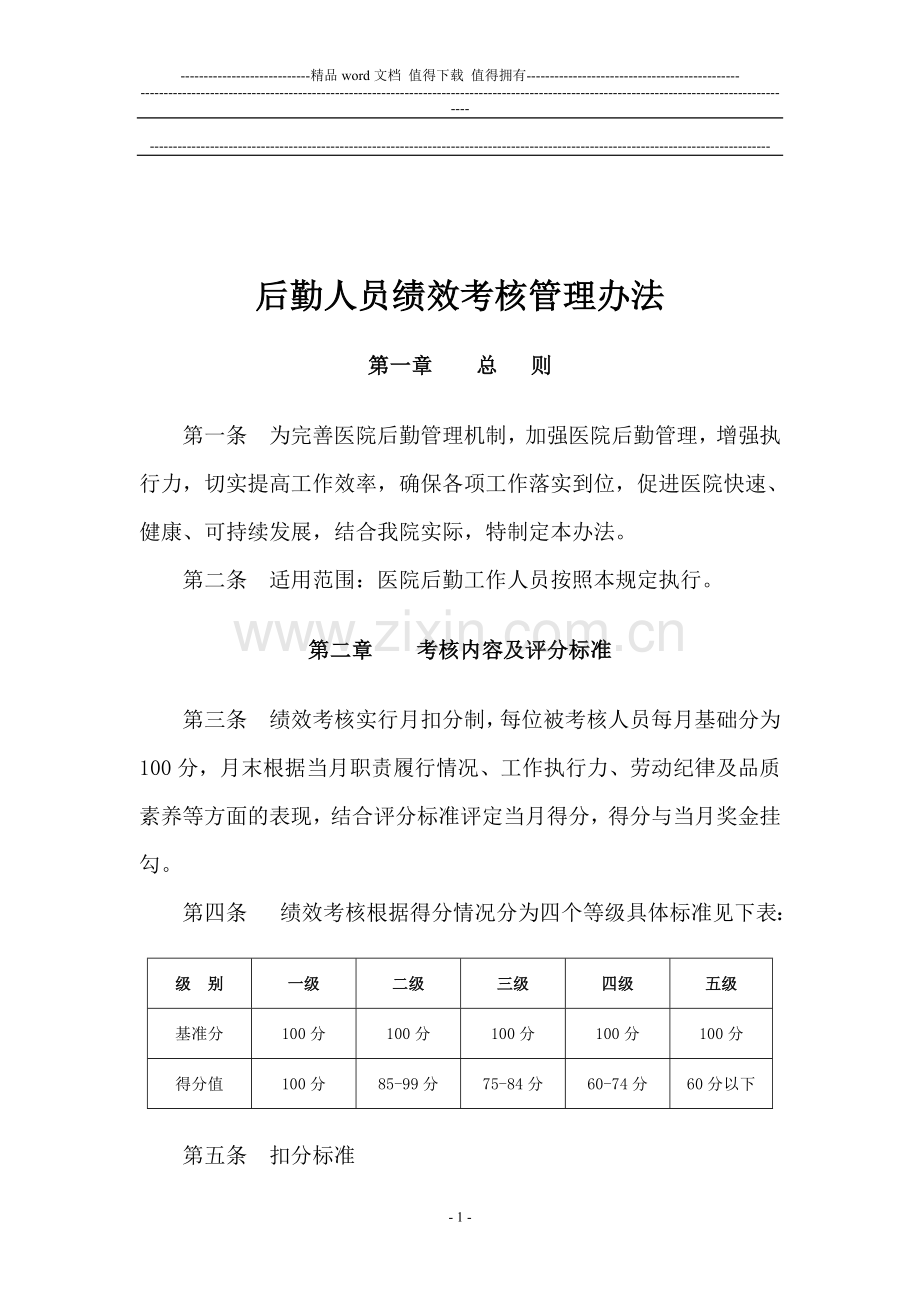 医院行政后勤人员绩效考核管理办法..doc_第1页