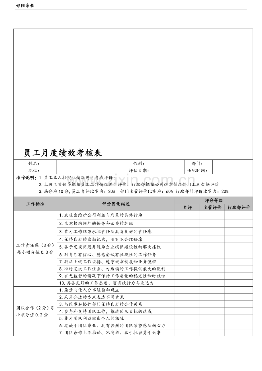 后勤岗位绩效考核表1..doc_第1页
