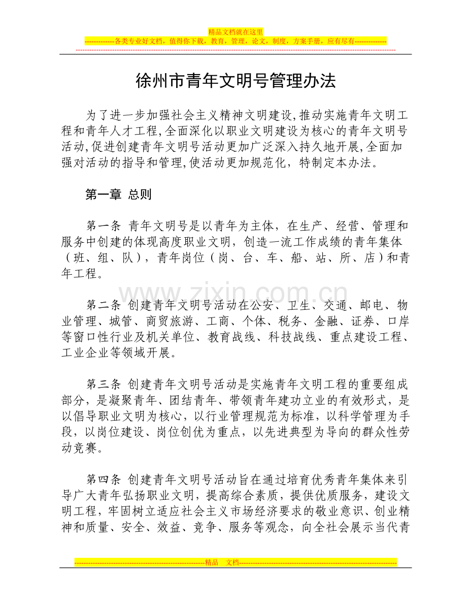 徐州市青年文明号管理办法.doc_第1页