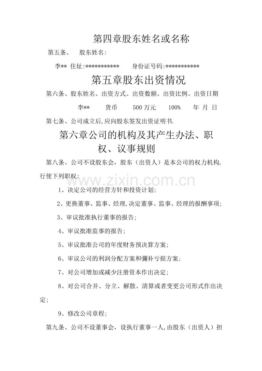 经理为法定代表人的一人公司章程.doc_第2页