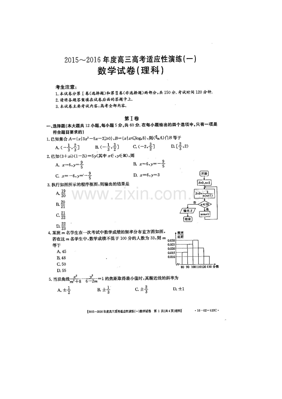 河南省商水县2016届高三数学下册适应性演练试卷1.doc_第1页