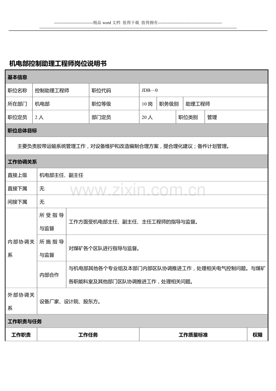 机电助工岗位说明.doc_第1页