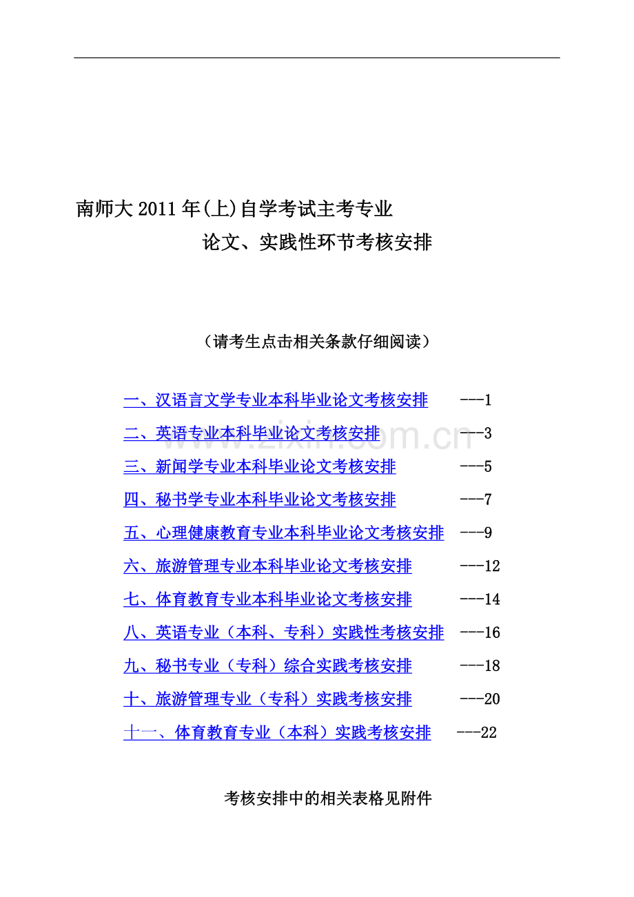 南师大2011年(上)自学考试主考专业-论文、实践性环节考核安排..doc_第1页