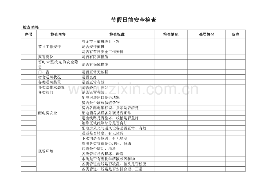 节假日前安全检查表.doc_第1页