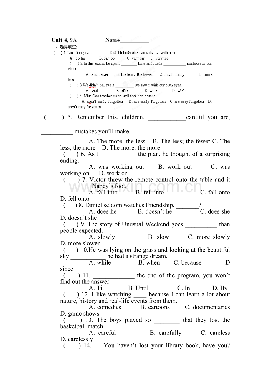 九年级英语上册单元知识点质量调研试题21.doc_第1页
