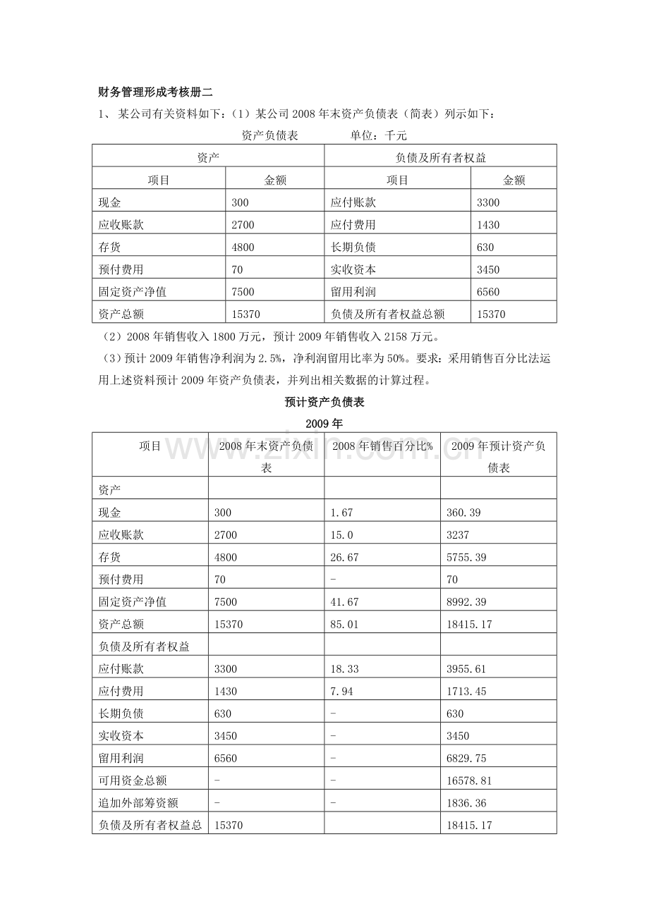 财务管理形成考核册.doc_第1页