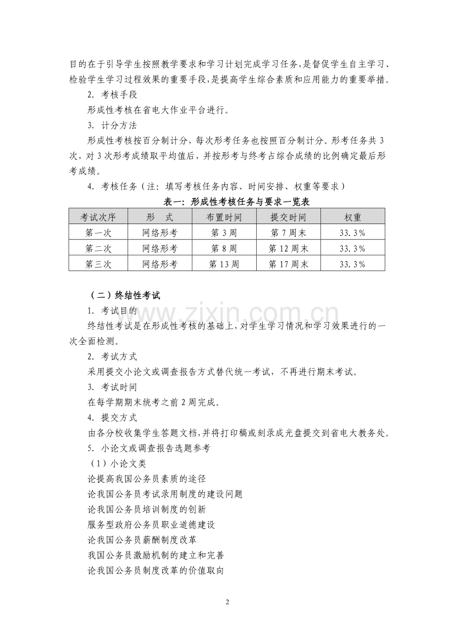 开放教育公务员制度讲座课程考核说明(丰云2011年4月修订)..doc_第2页