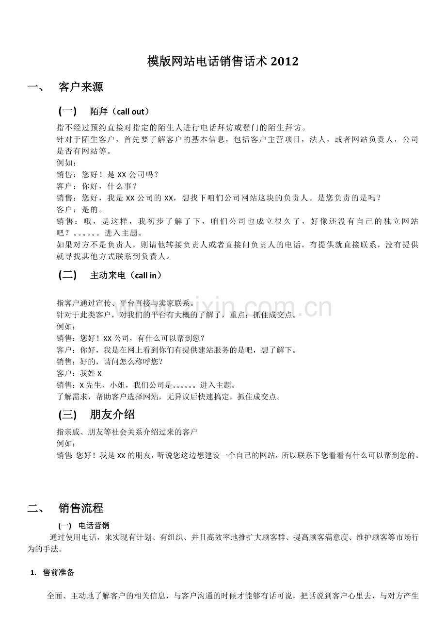 网站销售话术2012.doc_第1页