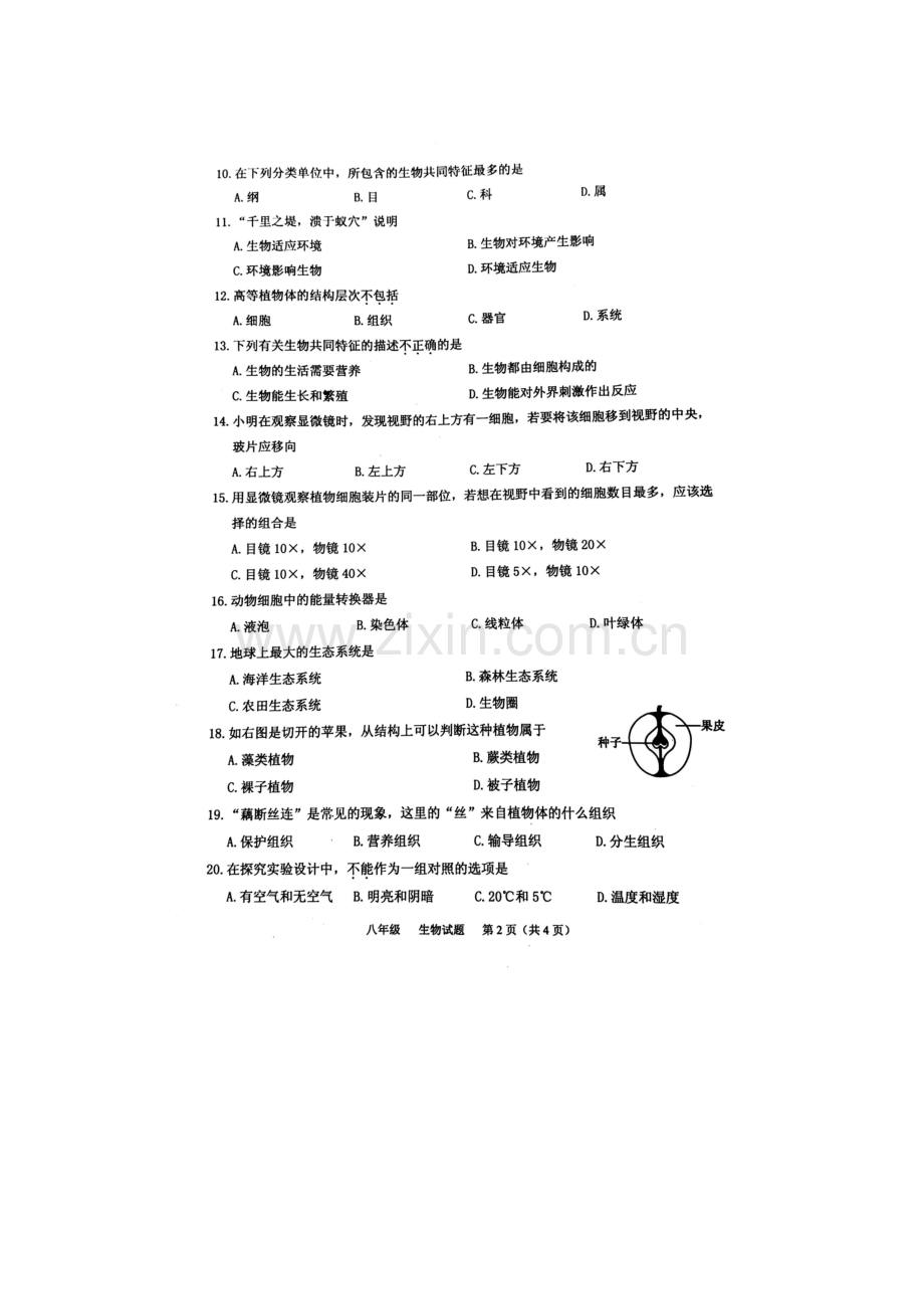 广西贵港市2015-2016学年八年级生物上册期末试卷.doc_第2页