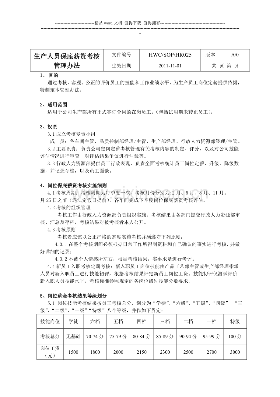 生产人员保底薪资考核管理办法..doc_第2页