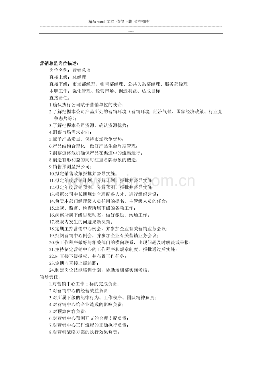 营销总监岗位描述.doc_第1页