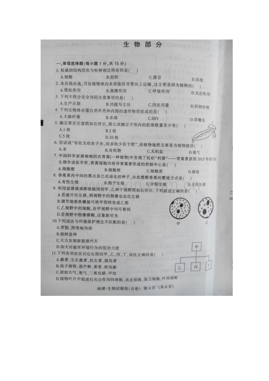 江西省2016年中考生物试题.doc_第1页