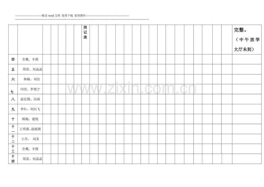 康巴什新区第二小学2013-2014第二学期值周教师考核表..doc_第2页