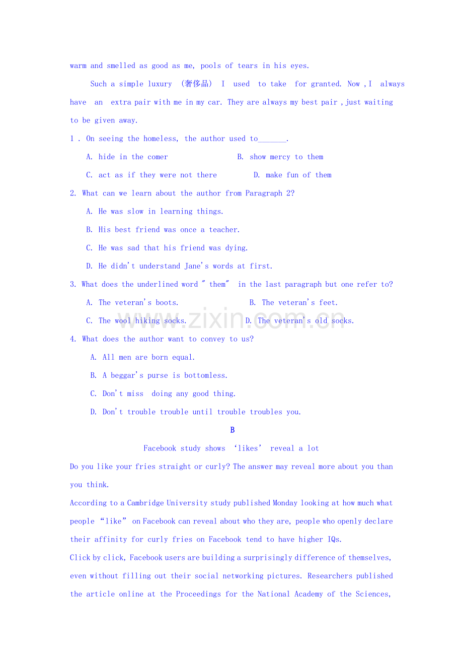 高一英语上册第二次独立练习试题1.doc_第2页
