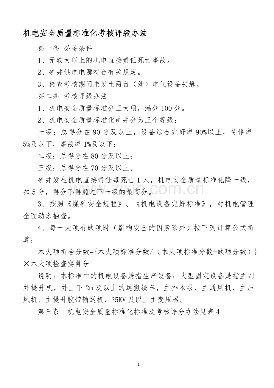 机电设备管理安全质量标准化标准及考核评分表.doc_第1页