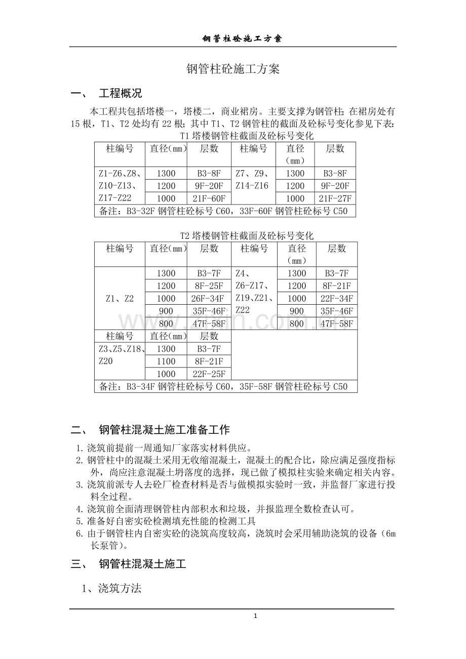 钢管柱砼施工方案.doc_第1页