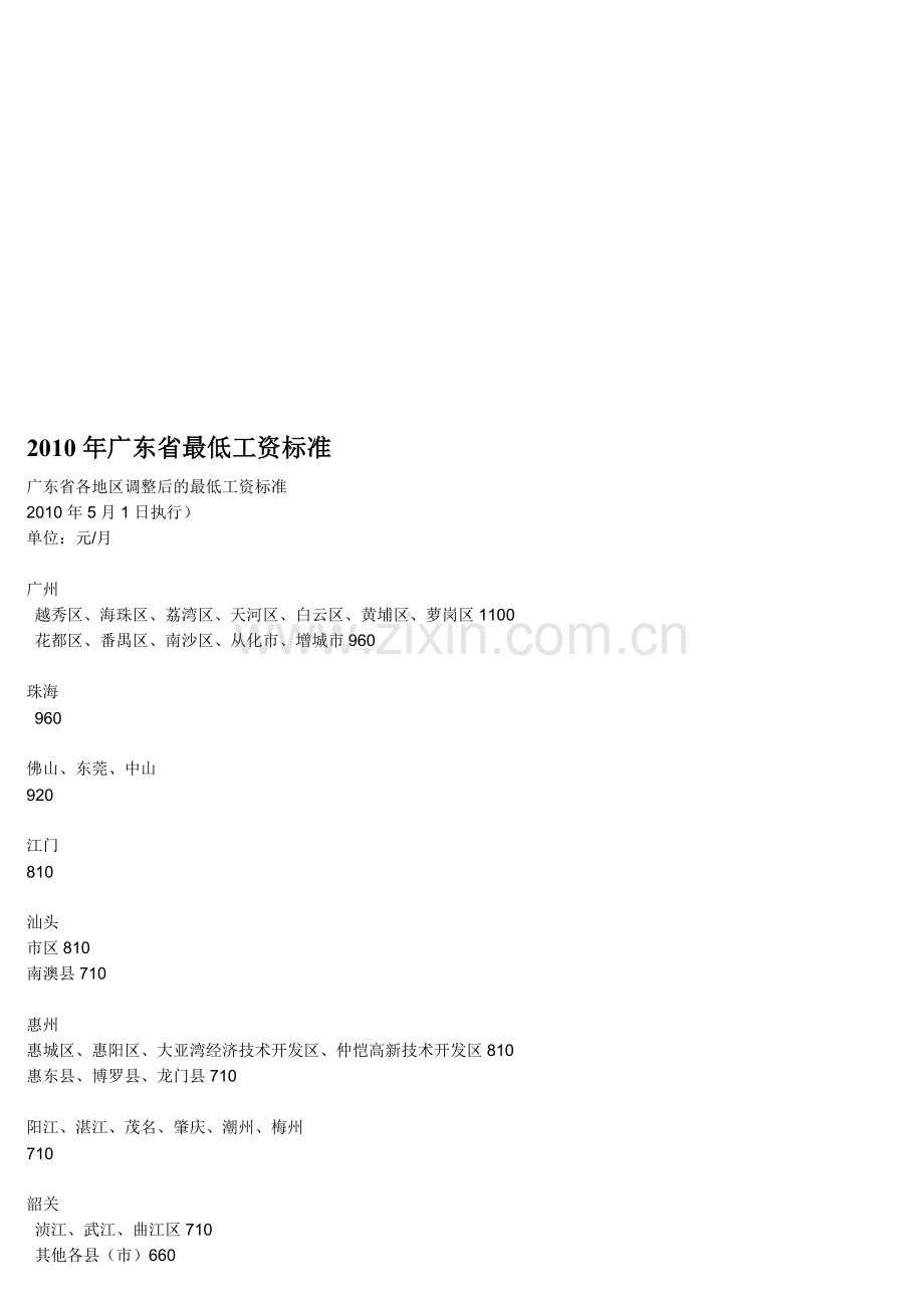 2010年广东省最低工资标准.doc_第1页