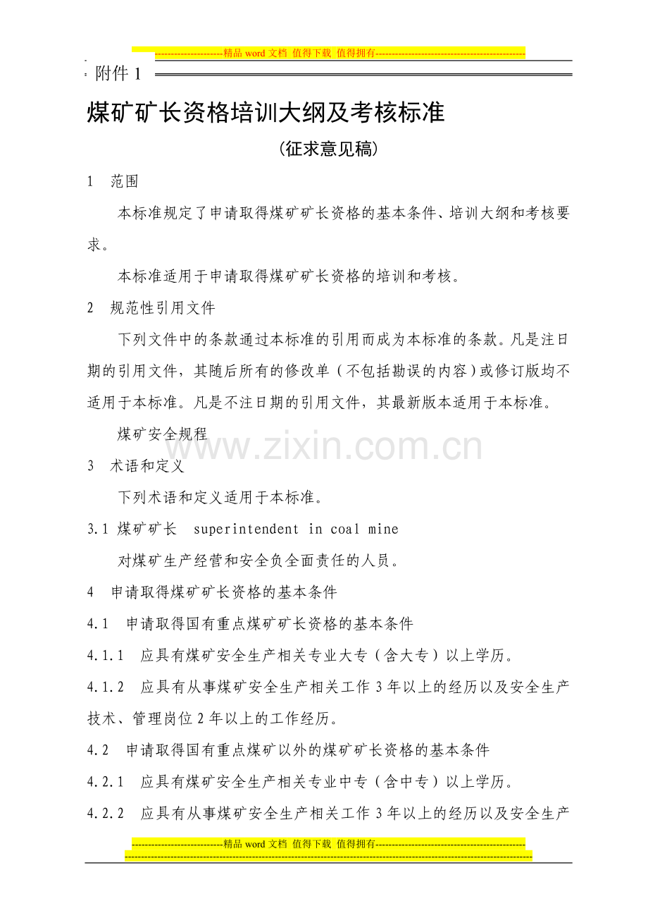 煤矿矿长资格培训大纲及考核标准..doc_第1页
