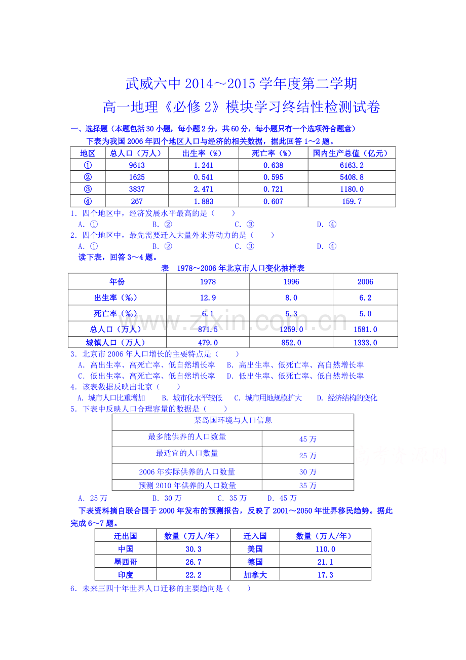 高一地理下册模块学习终结性检测1.doc_第1页