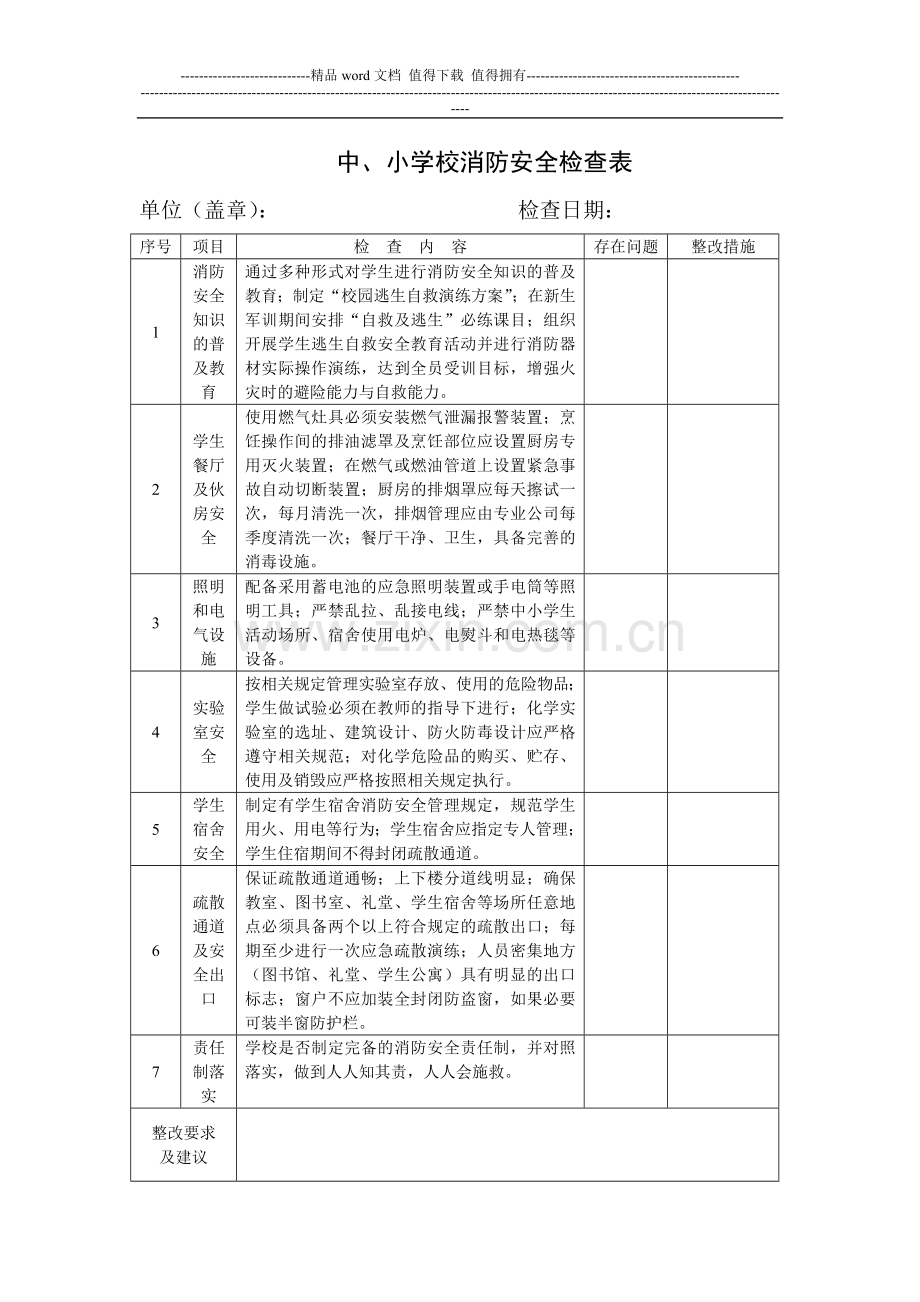 小学校消防安全检查表.doc_第1页