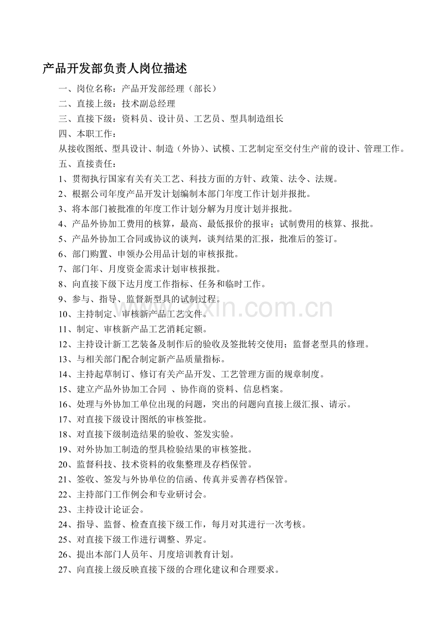 产品开发部负责人岗位描述.doc_第1页
