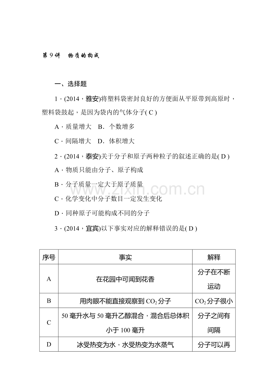 九年级化学专题考点跟踪突破检测题9.doc_第1页