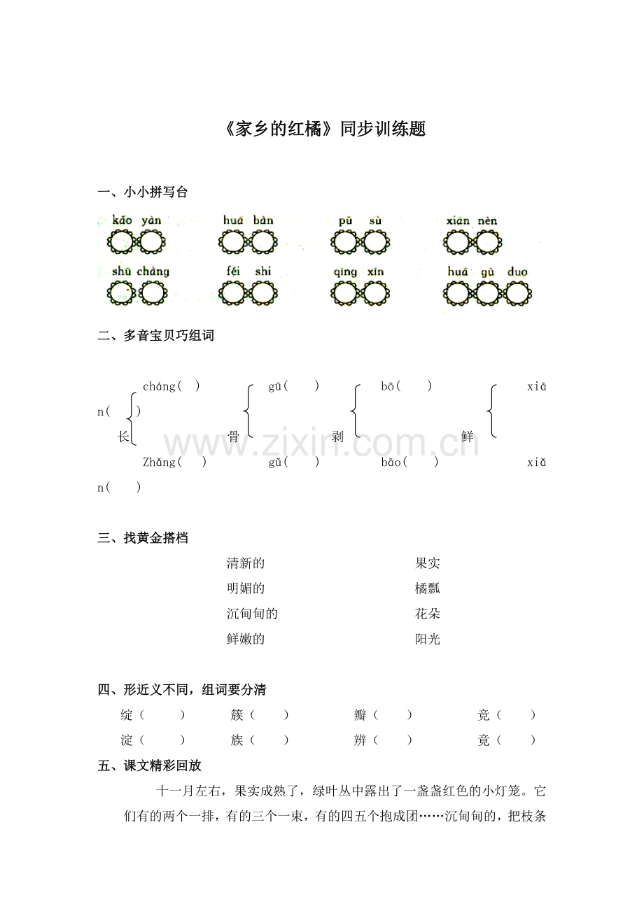 家乡的红橘练习题.doc_第1页